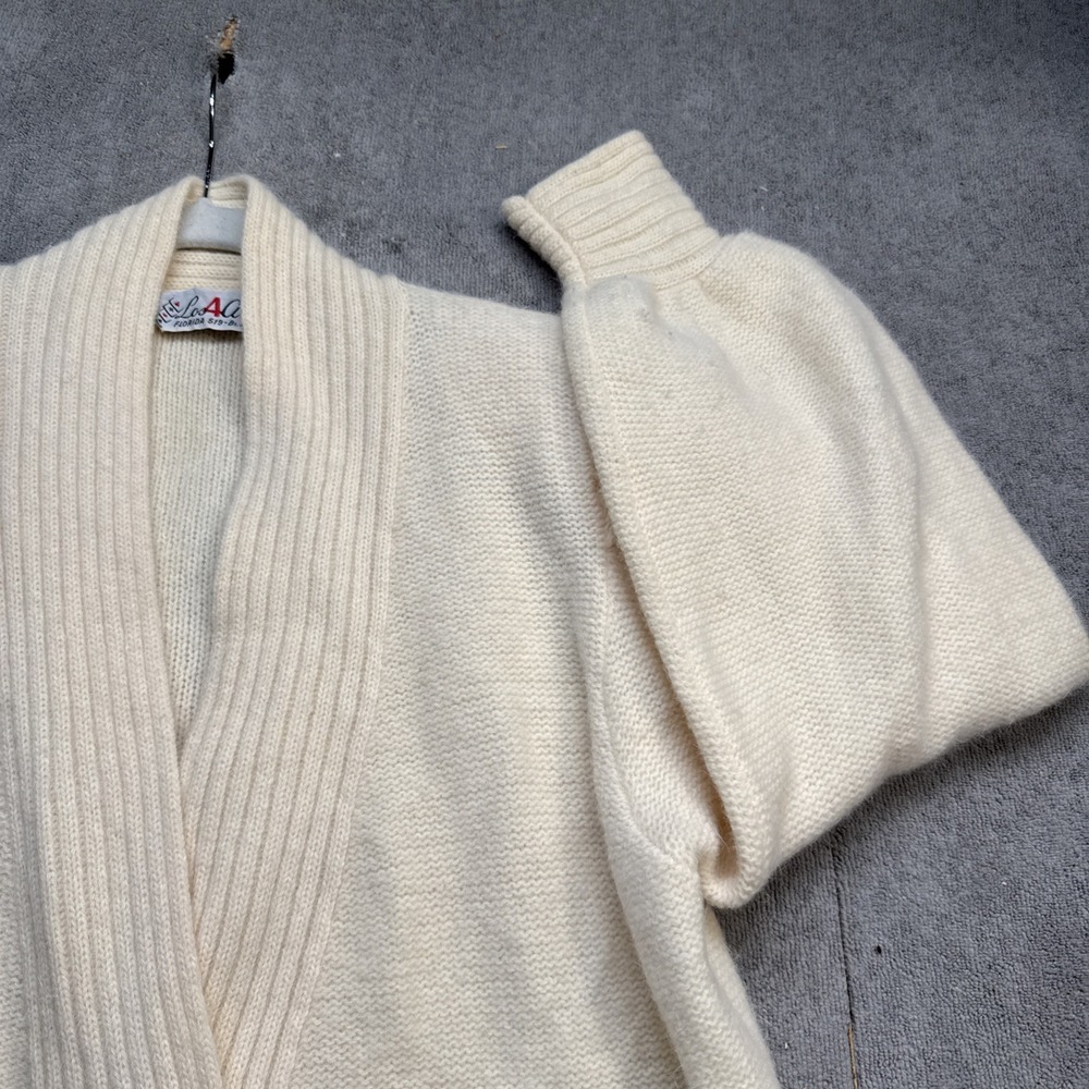 Vintage Ivory Wool Blend Cardigan Women's Medium Button Front Minimalist Look